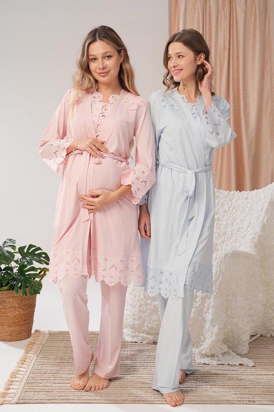Bone Kadın Lohusa Pijama Sabahlık Takımı Yaka Vual Viskon Kumaş