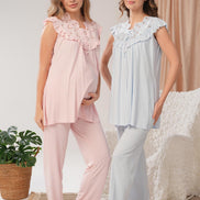 Bone Kadın Lohusa Pijama Sabahlık Takımı Yaka Vual Viskon Kumaş