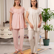 Bone Kadın Pijama Takımı Kolları Dantel Detaylı