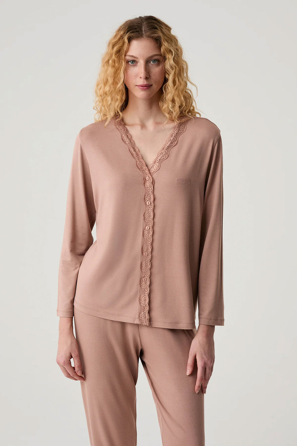 Catherine's Kadın Pijama Takımı Dantel Detaylı Gömlek Yaka