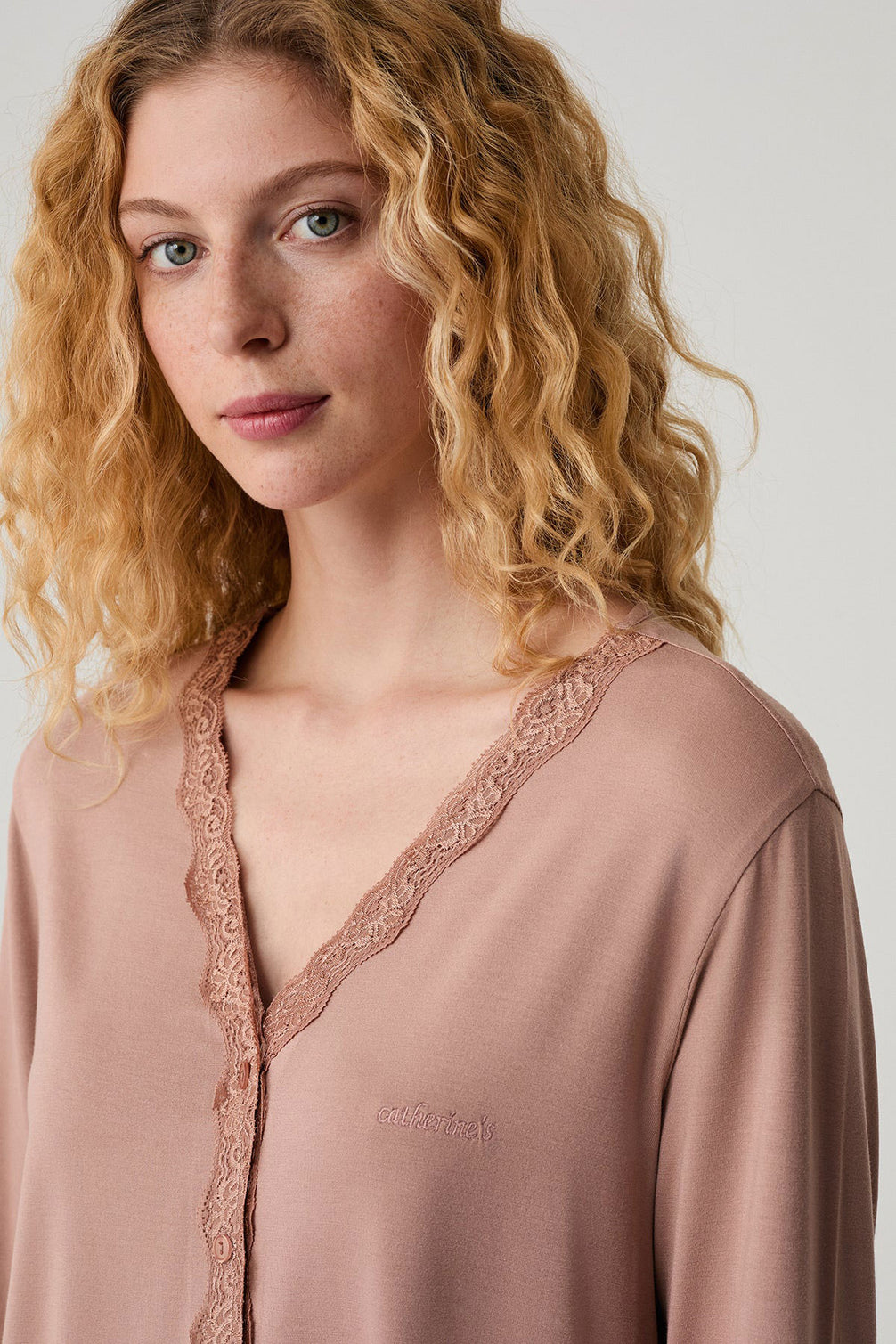 Catherine's Kadın Pijama Takımı Dantel Detaylı Gömlek Yaka