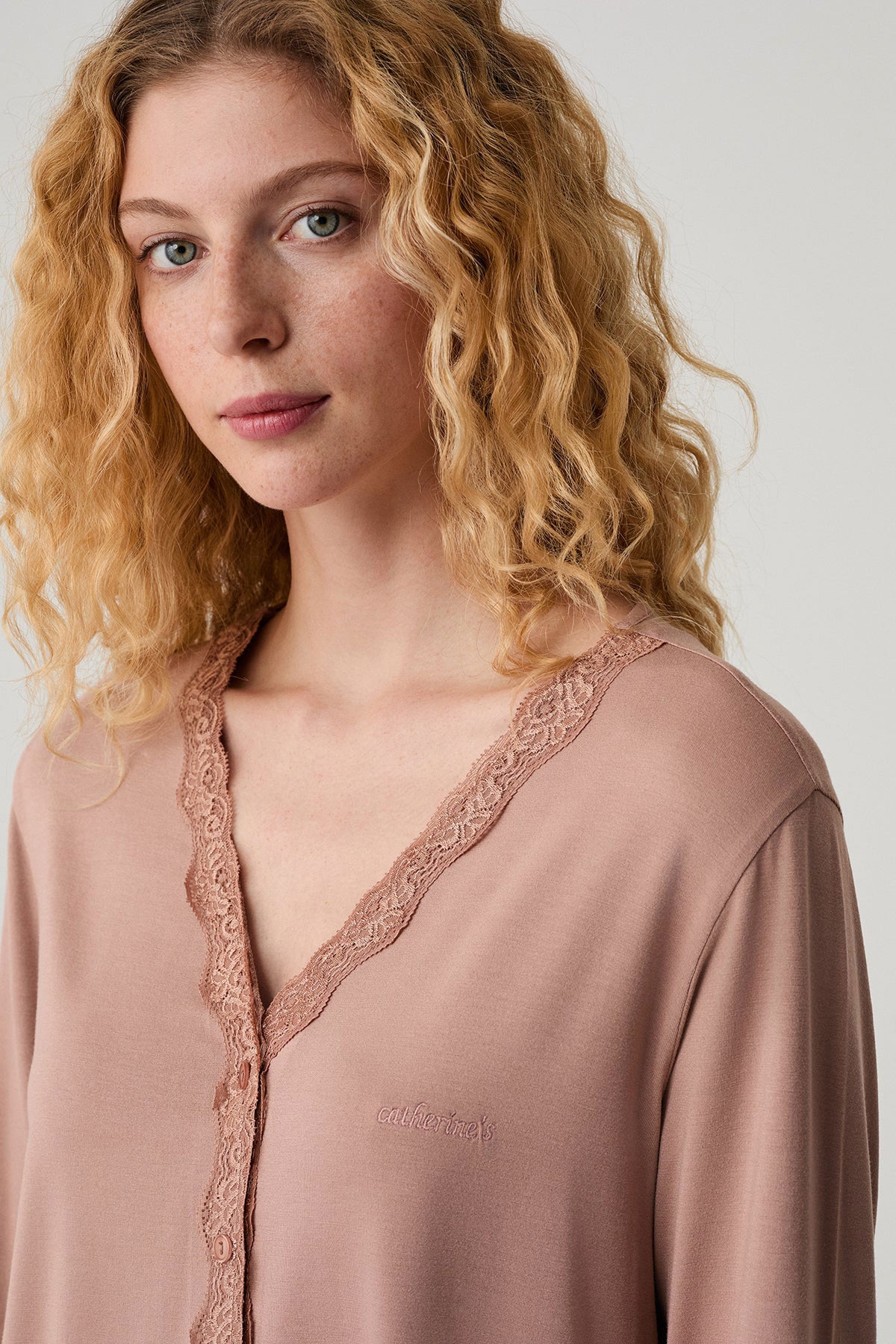 Catherine's Kadın Pijama Takımı Dantel Detaylı Gömlek Yaka