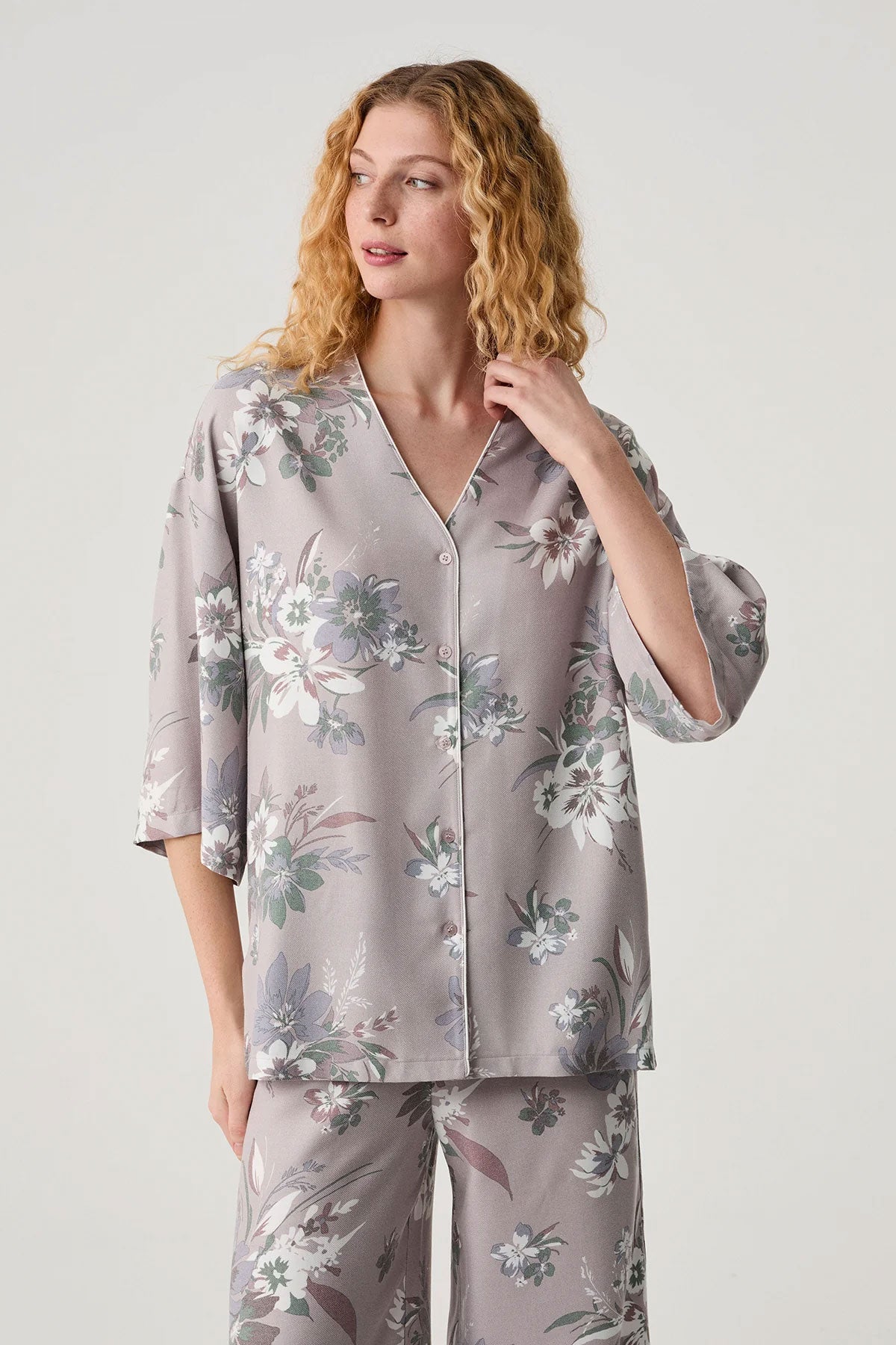 Catherine's Kadın Pijama Takımı Gömlek Yaka Bol Kesim
