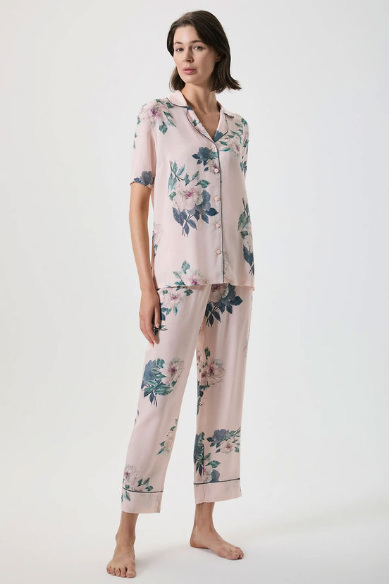 Catherine's Kadın Pijama Takımı Gömlek Yaka Çiçek Desenli