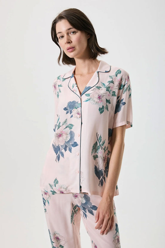 Catherine's Kadın Pijama Takımı Gömlek Yaka Çiçek Desenli
