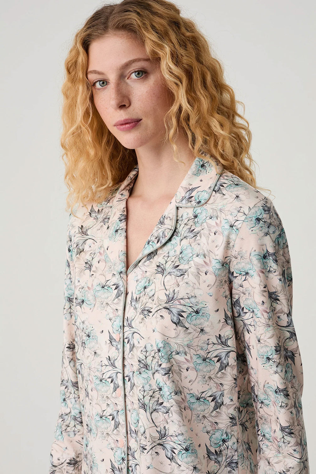 Catherine's Kadın Pijama Takımı Gömlek Yaka Çiçek Desenli