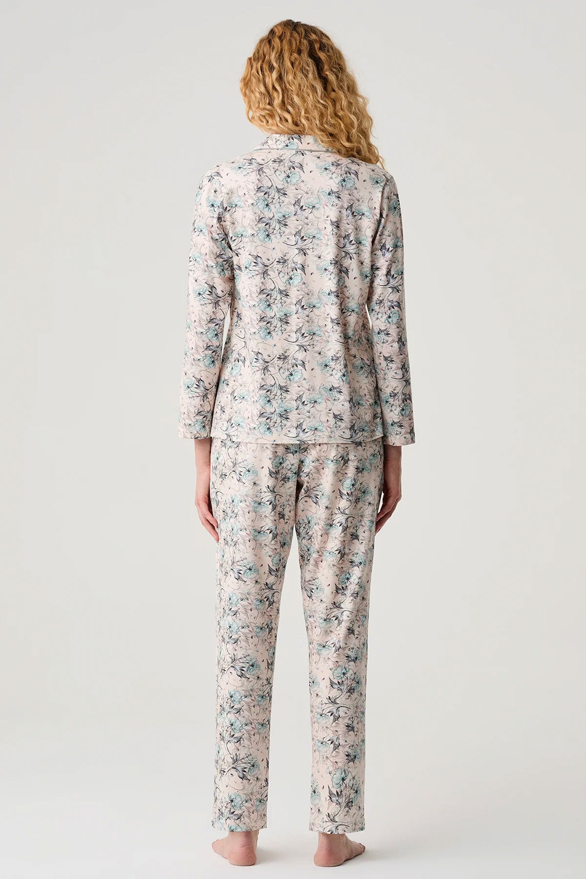 Catherine's Kadın Pijama Takımı Gömlek Yaka Çiçek Desenli