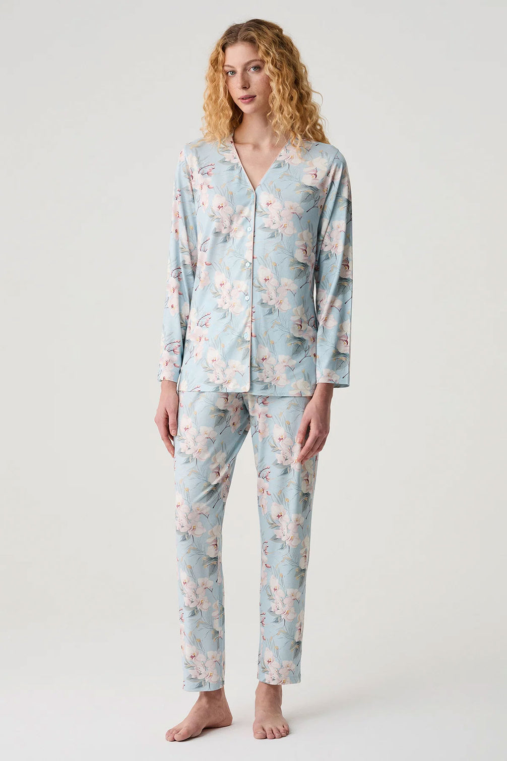 Catherine's Kadın Pijama Takımı Gömlek Yaka Çiçek Desenli