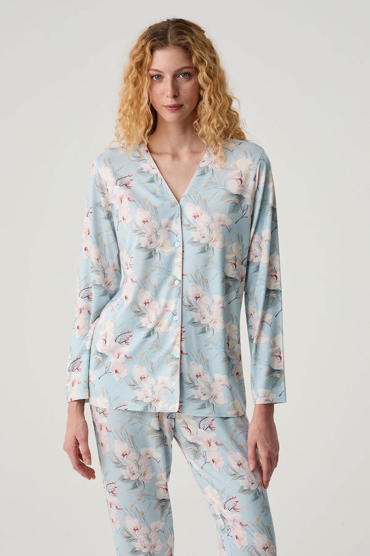 Catherine's Kadın Pijama Takımı Gömlek Yaka Çiçek Desenli