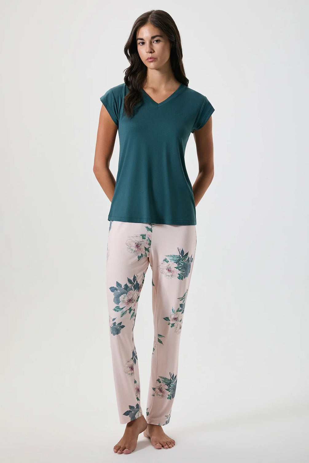 Catherine's Kadın Pijama Takımı Kısa Kollu Çiçek Desenli