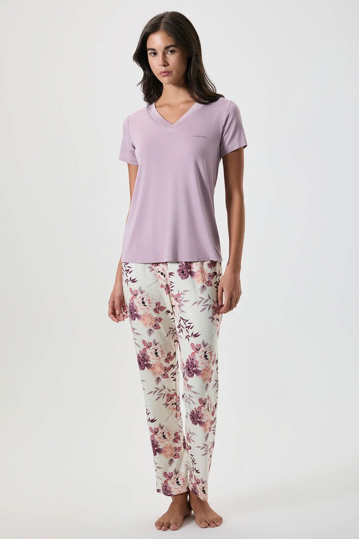 Catherine's Kadın Pijama Takımı Saten Yaka Detaylı