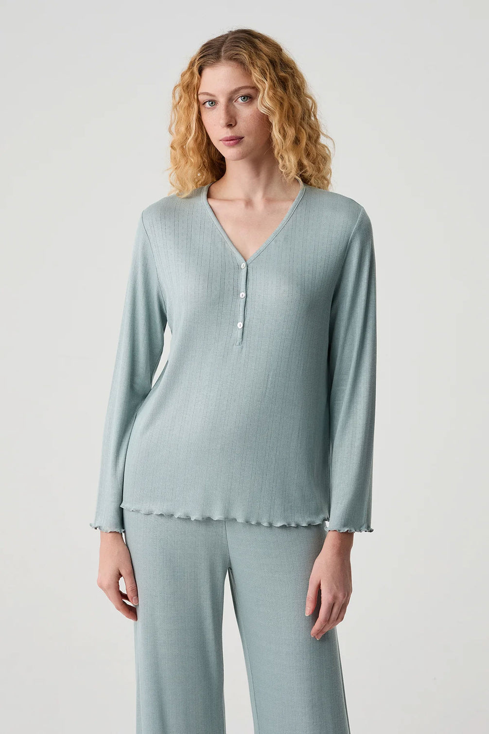 Catherine's Kadın Pijama Takımı V Yaka Yarım Patlı