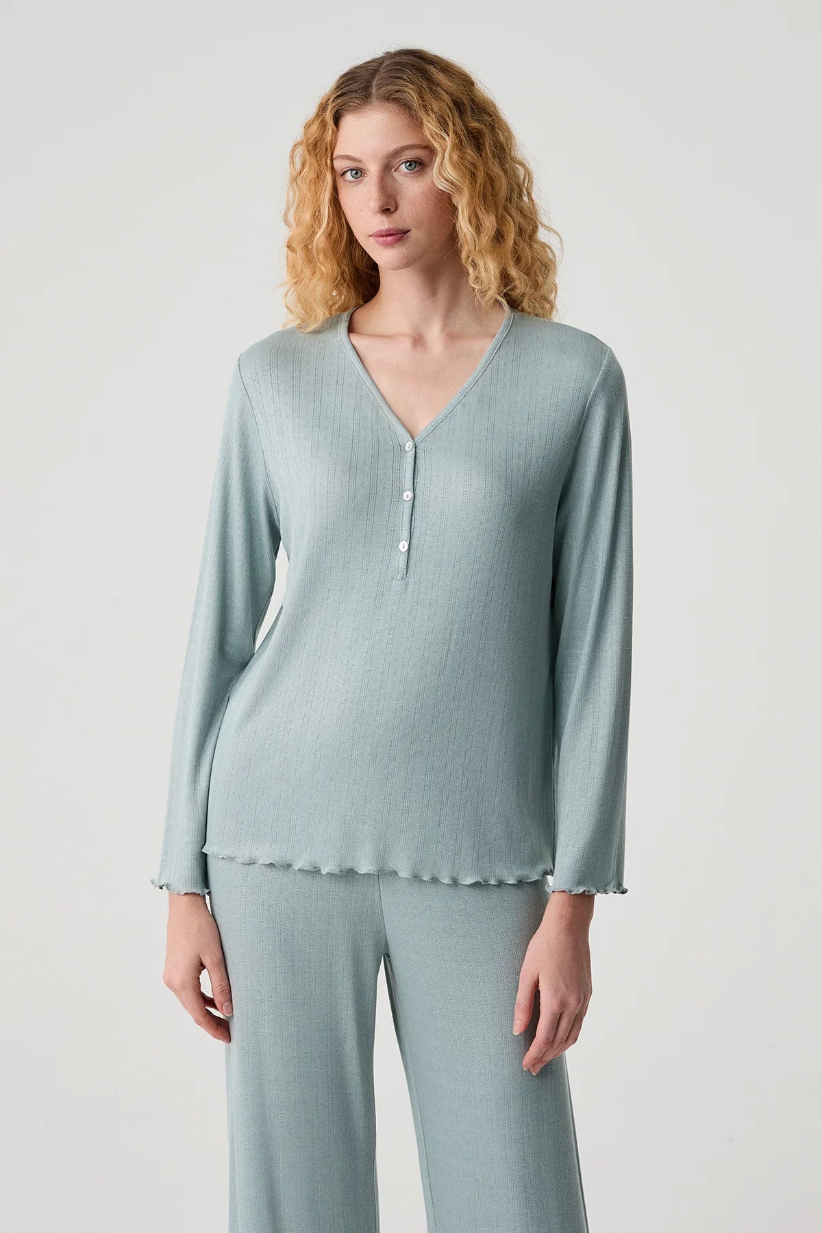 Catherine's Kadın Pijama Takımı V Yaka Yarım Patlı