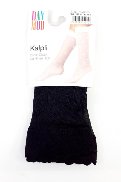 Daymod Kız Çocuk İnce Dizaltı Çorap Kalpli Desenli