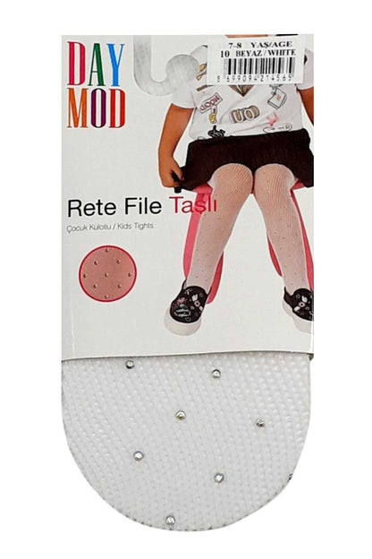 Daymod Kız Çocuk İnce Külotlu Çorap  Rete File Taşlı