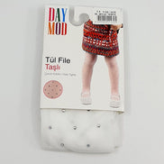 Daymod Kız Çocuk İnce Külotlu Çorap Tül File Taşlı