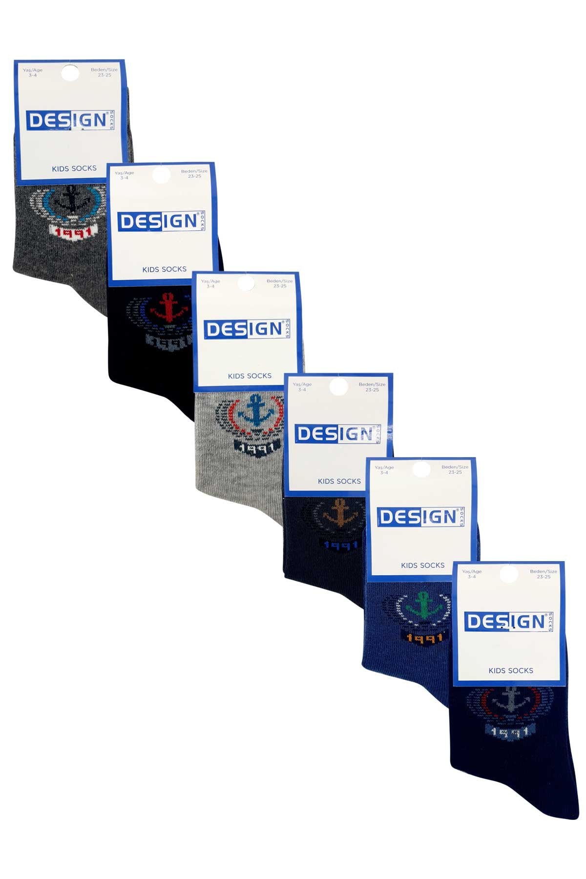 Design Erkek Çocuk Likralı Soket Çorap Arma Desenli