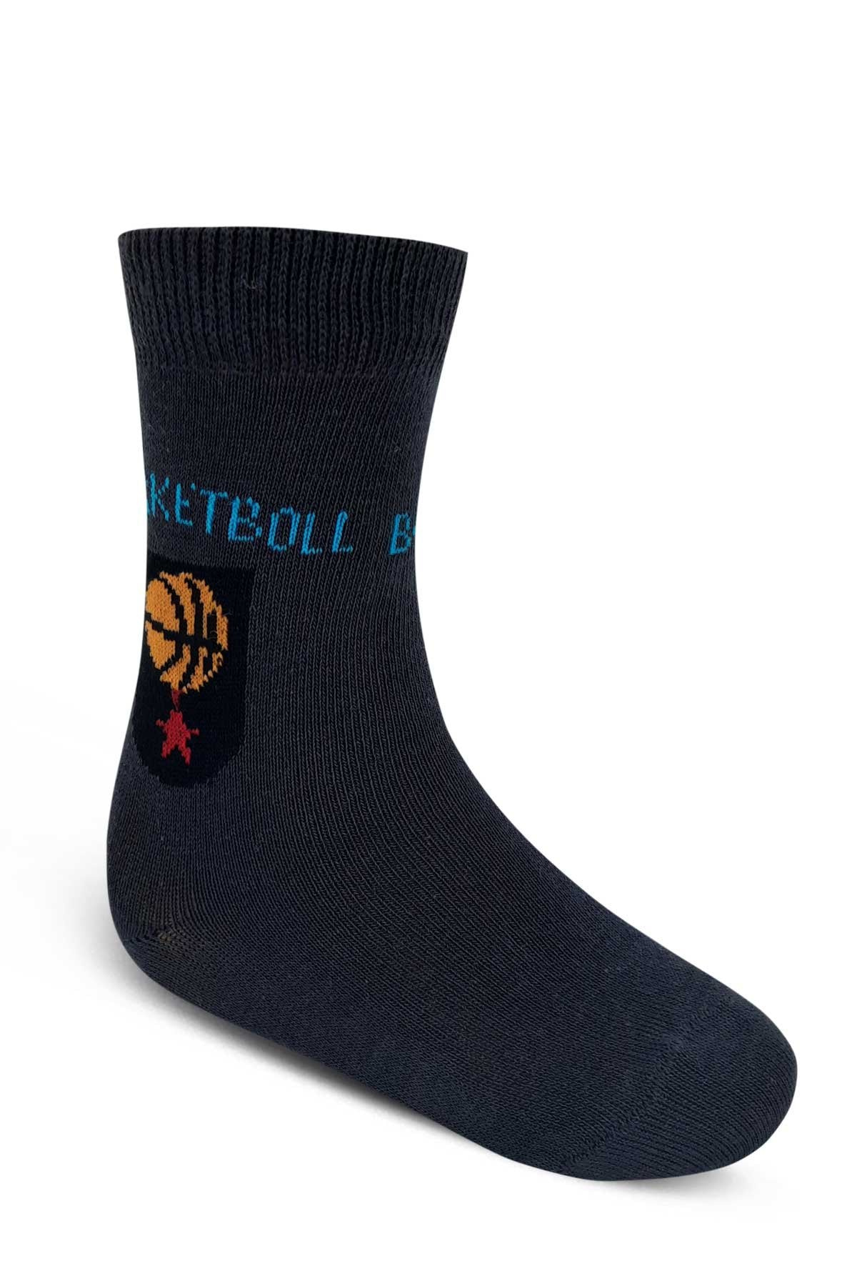 Design Erkek Çocuk Likralı Soket Çorap Basketbol Desenli