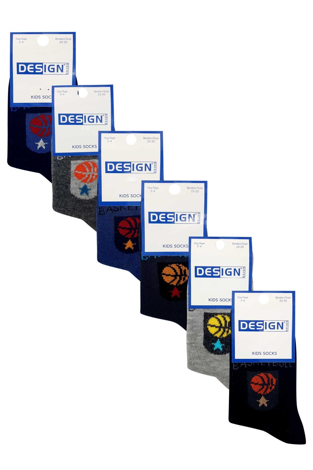 Design Erkek Çocuk Likralı Soket Çorap Basketbol Desenli