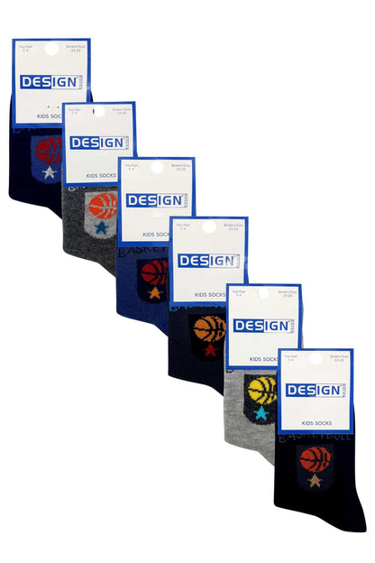 Design Erkek Çocuk Likralı Soket Çorap Basketbol Desenli