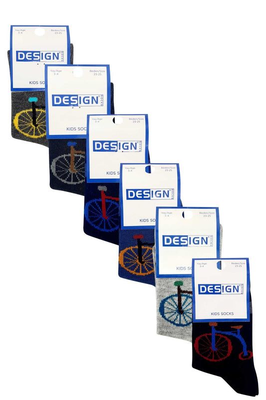 Design Erkek Çocuk Likralı Soket Çorap Bisiklet Desenli