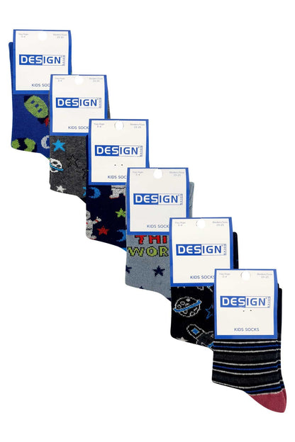 Design Erkek Çocuk Likralı Soket Çorap Uzay Desenli