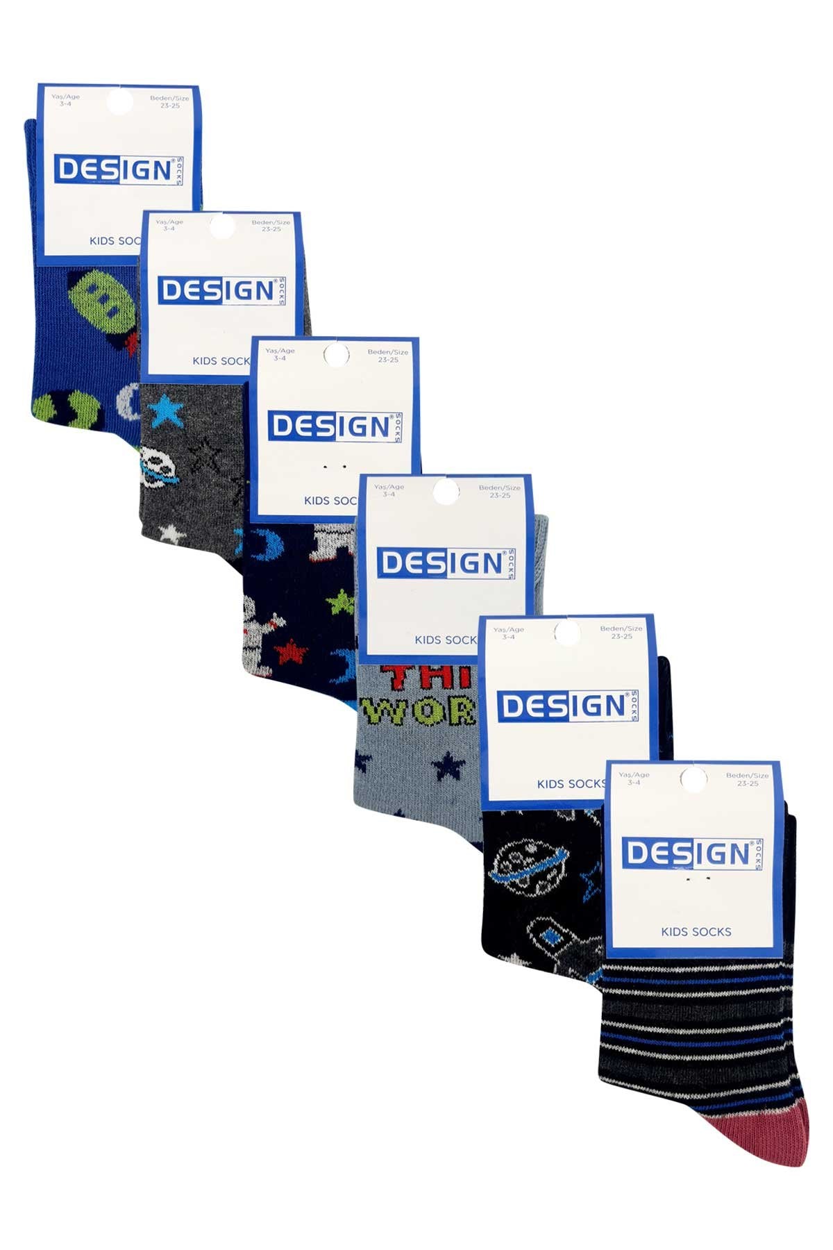Design Erkek Çocuk Likralı Soket Çorap Uzay Desenli