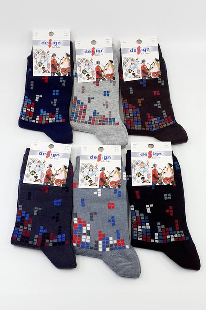 Design Erkek Çocuk Soket Çorap Tetris Likralı