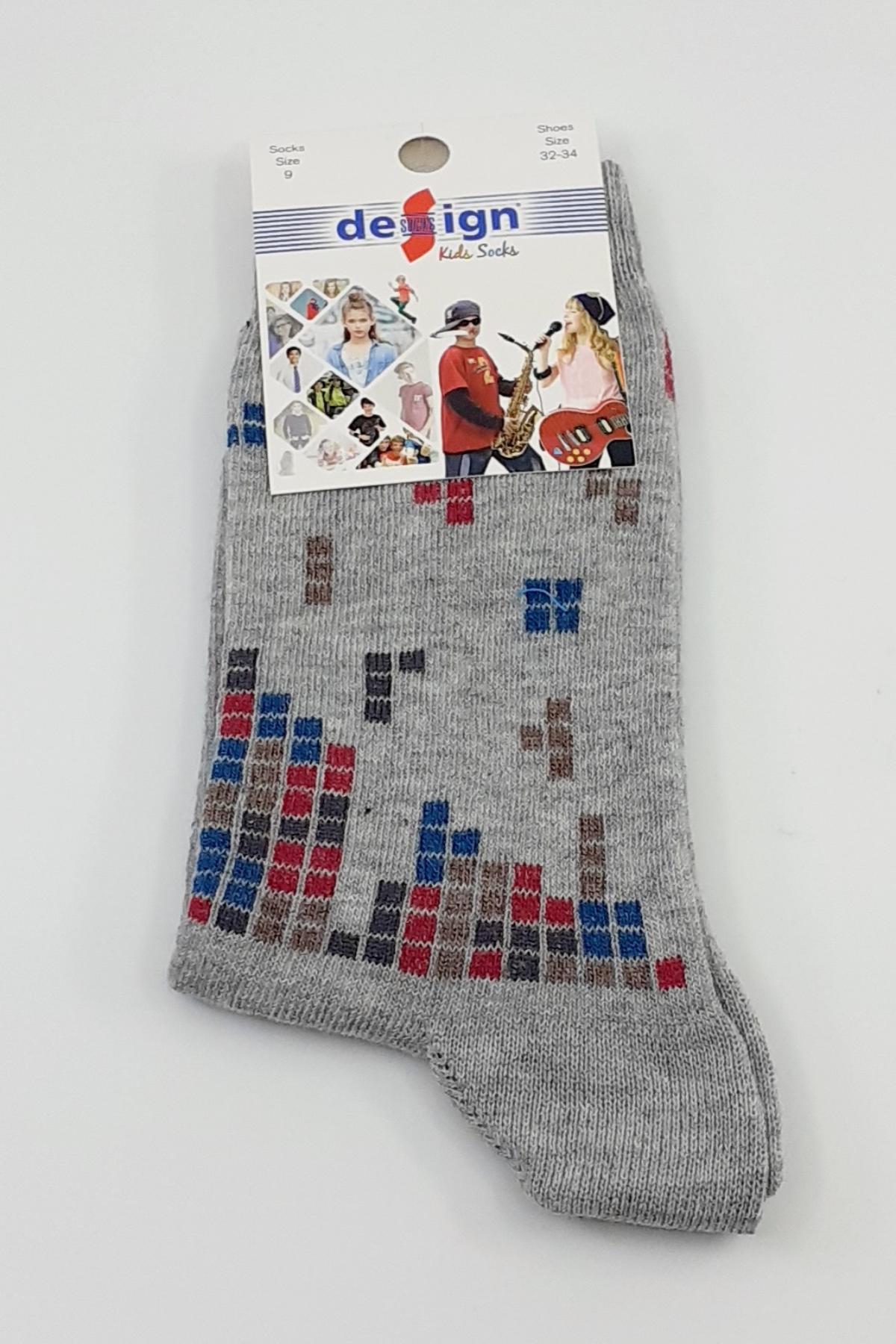 Design Erkek Çocuk Soket Çorap Tetris Likralı