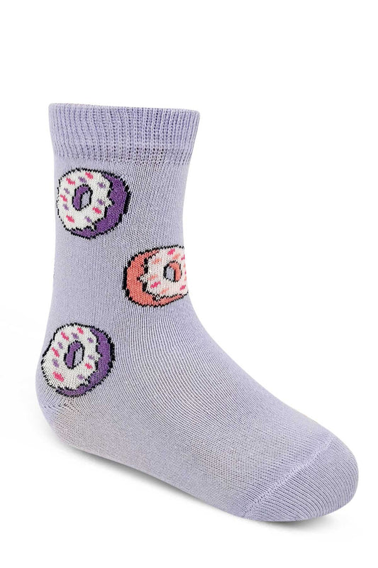 Design Kız Çocuk Likralı Soket Çorap Donut Desenli