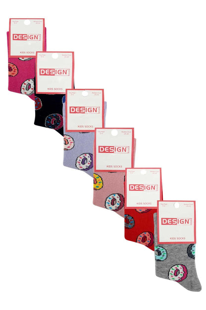 Design Kız Çocuk Likralı Soket Çorap Donut Desenli