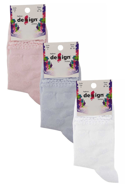 Design Kız Çocuk Soket Çorap Kabartma Kalp File