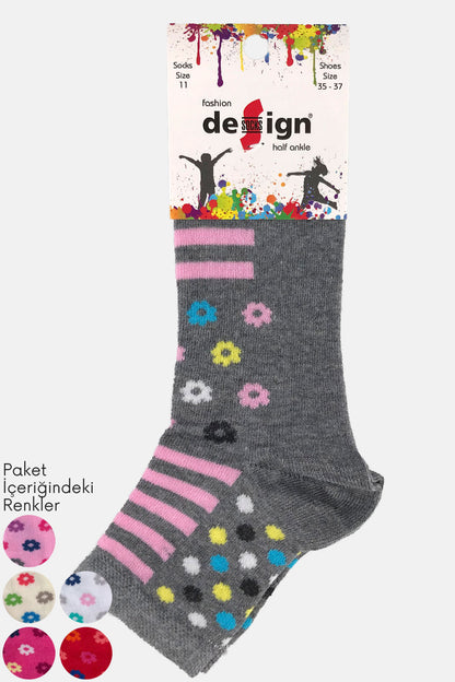 Design Kız Çocuk Yarım Konç Çorap Desenli