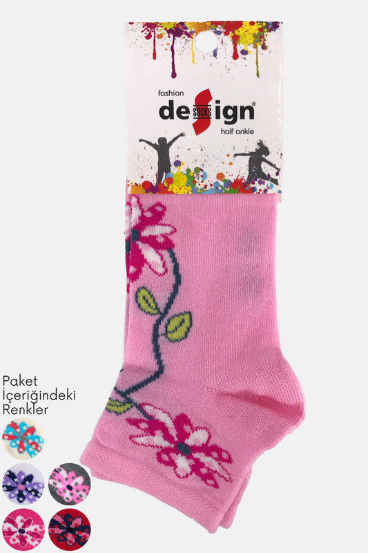 Design Kız Çocuk Yarım Konç Çorap Puan Papatya