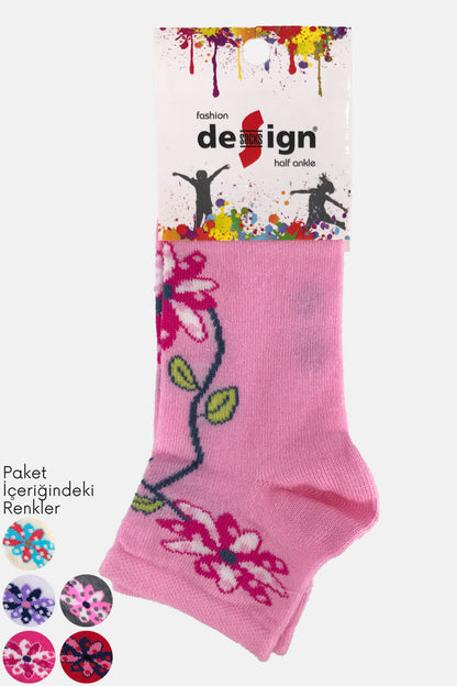 Design Kız Çocuk Yarım Konç Çorap Puan Papatya