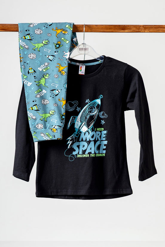 Domi Kids Erkek Çocuk Pijama Takımı Uzun Kollu Desenli Pamuklu