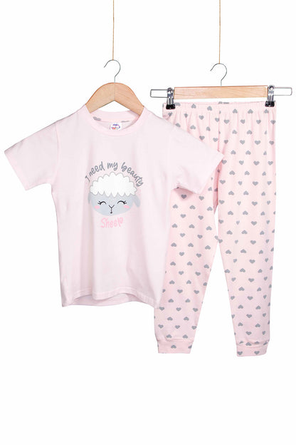 Domi Kids Kız Çocuk Pijama Takımı Kuzu Baskılı
