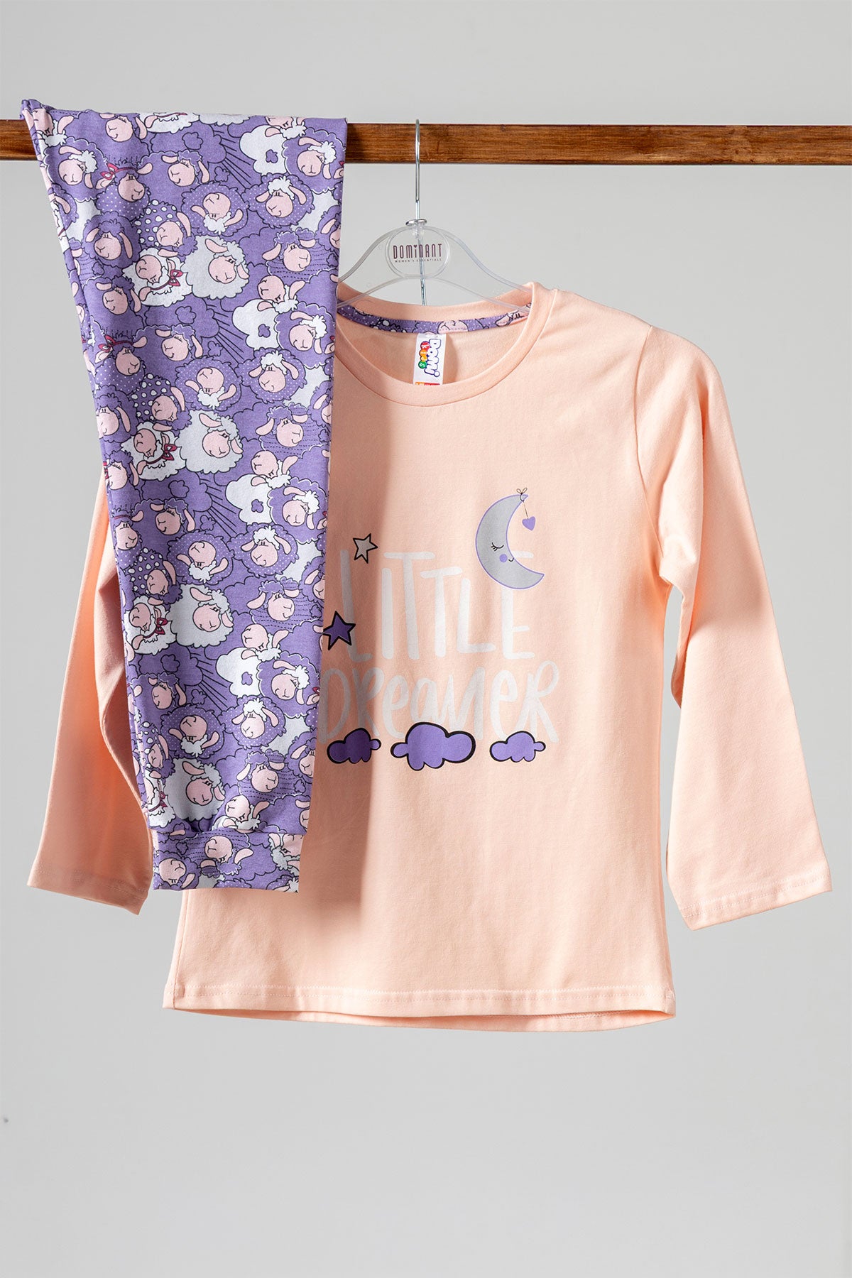 Domi Kids Kız Çocuk Pijama Takımı Uzun Kollu Ay Baskılı Pamuklu