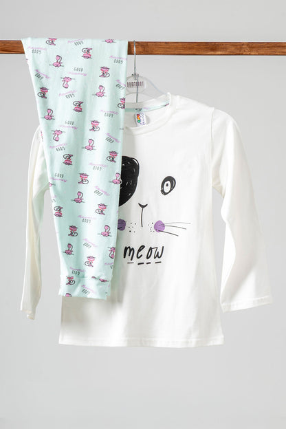 Domi Kids Kız Çocuk Pijama Takımı Uzun Kollu Desenli Pamuklu