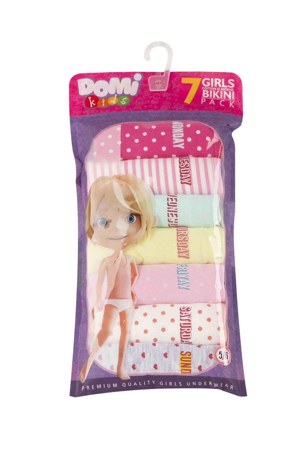 Domi Kız Çocuk Slip Külot Karışık Desenl 7'li Pamuk