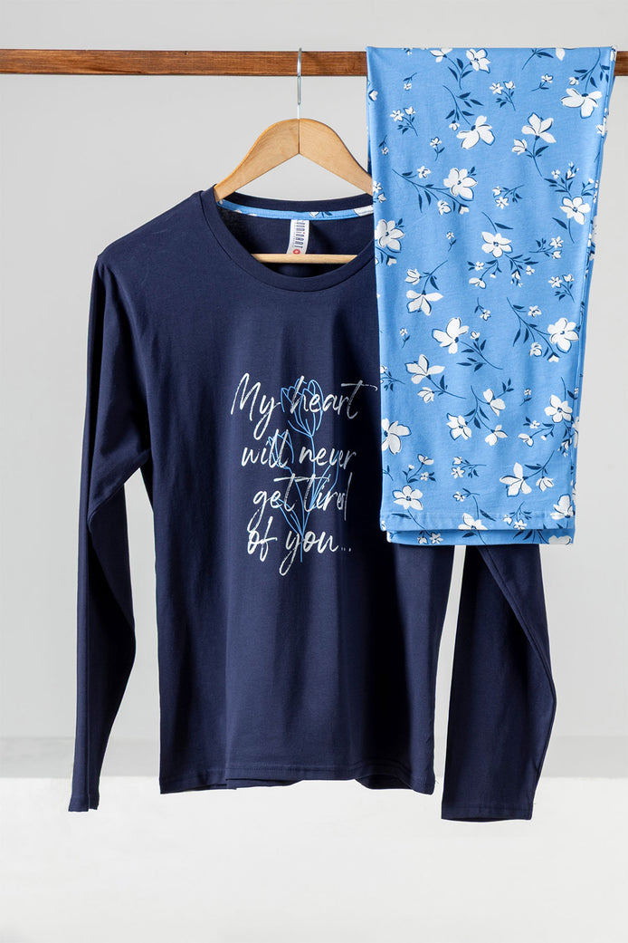 Dominant Kadın Pijama Takımı Uzun Kollu Çiçek Baskılı Pamuklu