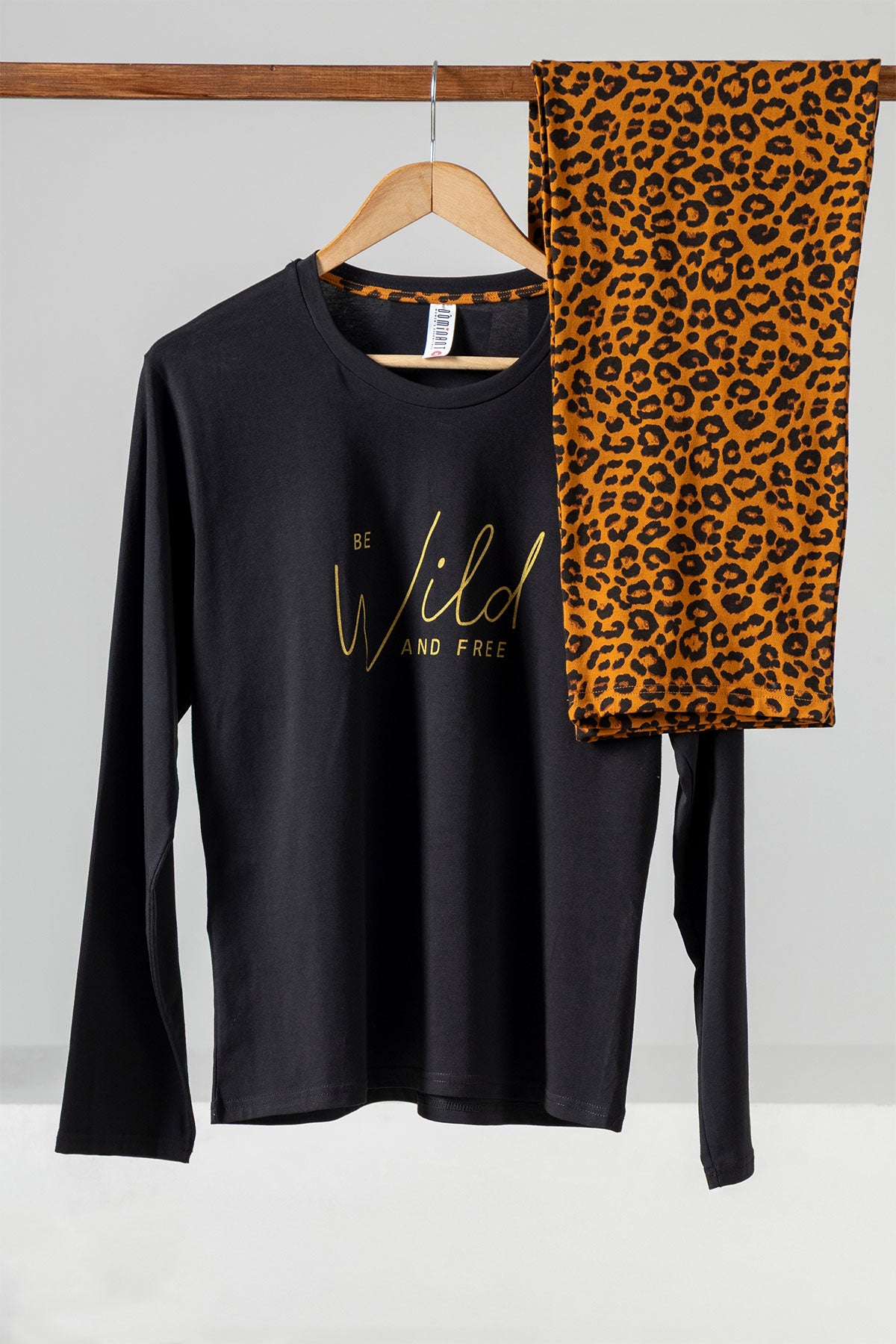 Dominant Kadın Pijama Takımı Uzun Kollu Leopar Baskılı Pamuklu