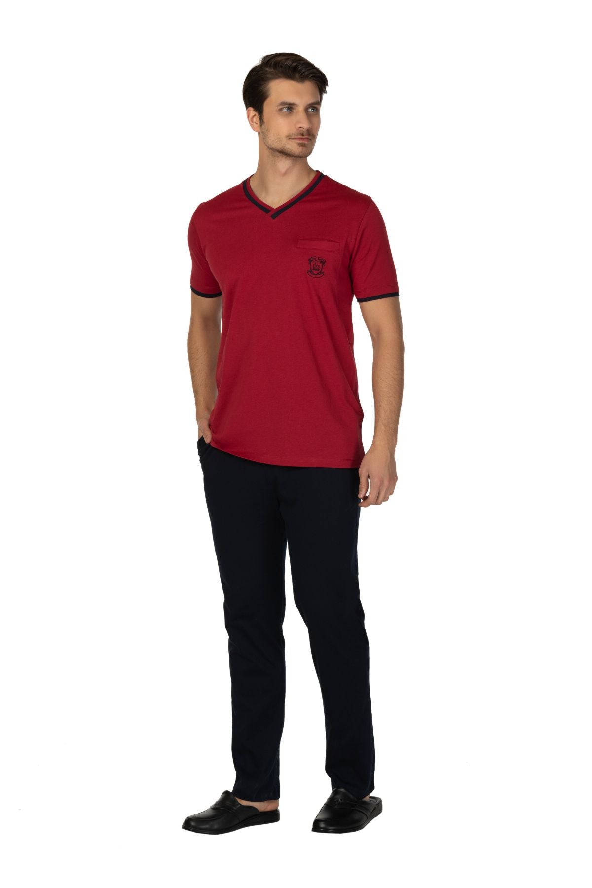 Ds Damat Erkek Pijama Takımı 3'lü Kısa Kol V Yaka Malibu