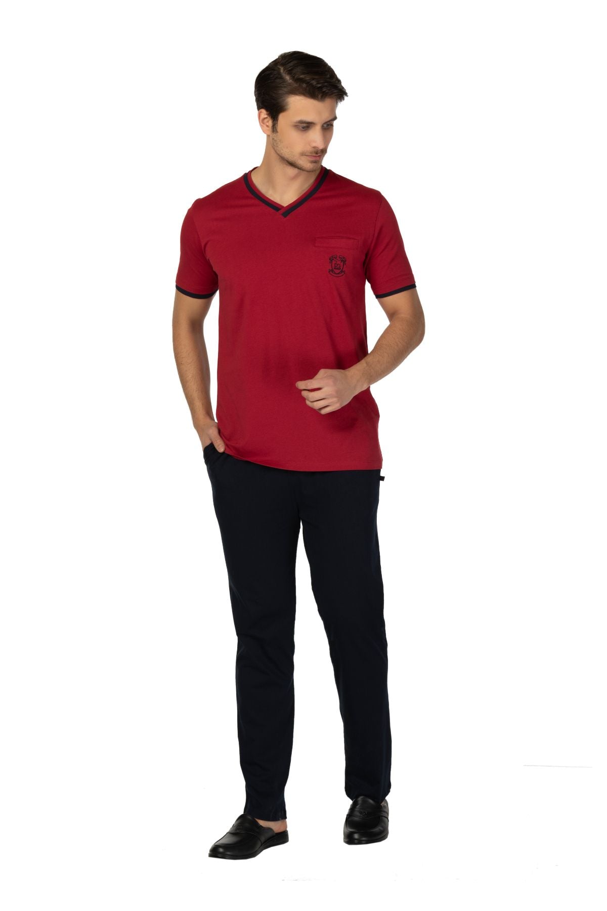 Ds Damat Erkek Pijama Takımı 3'lü Kısa Kol V Yaka Malibu