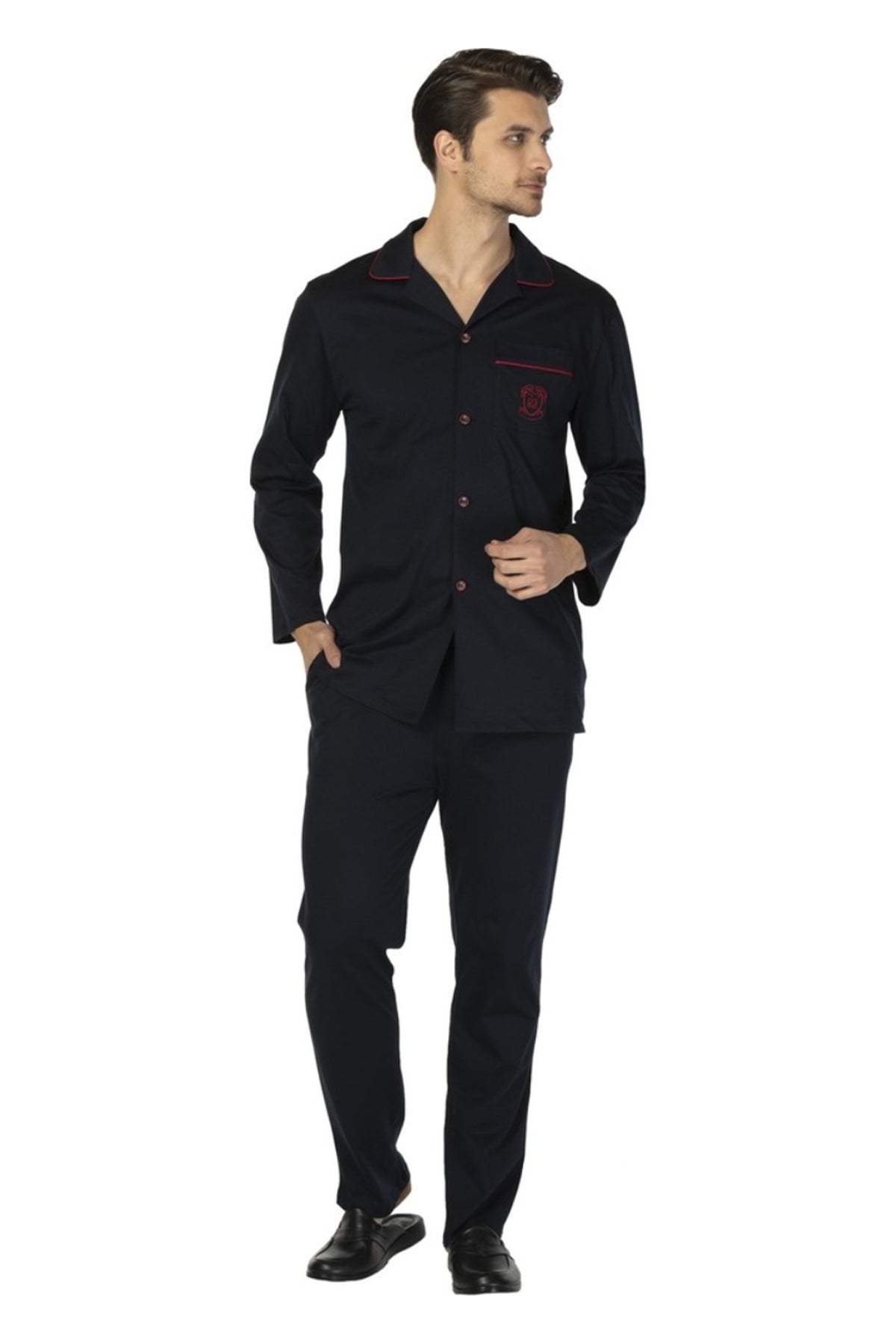 Ds Damat Erkek Pijama Takımı Uzun Kol Boydan Düğmeli Comfort