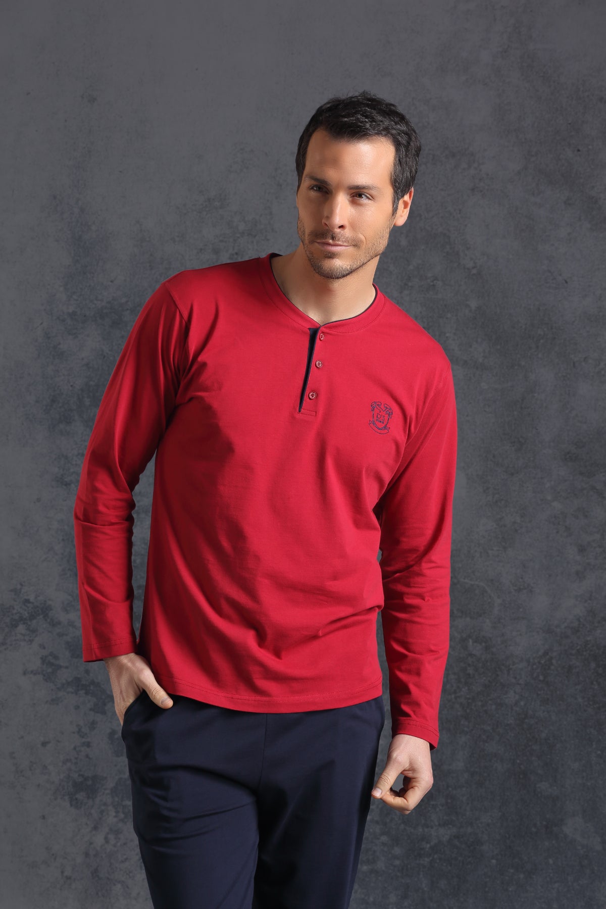 Ds Damat Erkek Pijama Takımı Uzun Kol Yarım Patlı