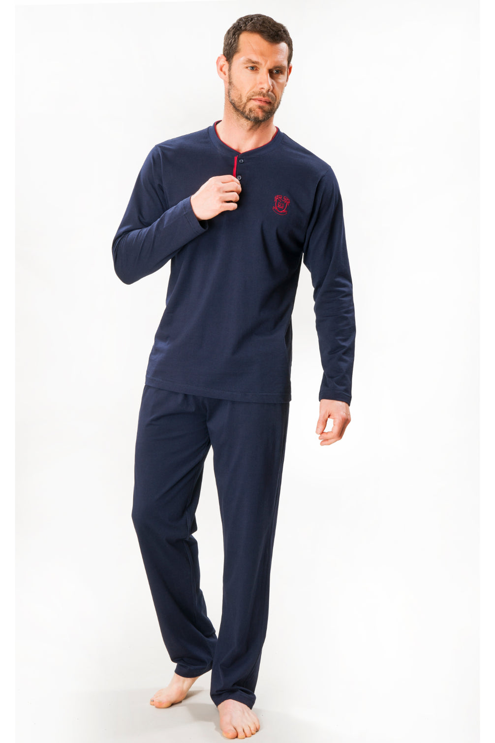 Ds Damat Erkek Pijama Takımı Uzun Kol Yarım Patlı