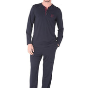 Ds Damat Erkek Pijama Takımı Yarım Patlı Uzun Kol Pamuk Modal