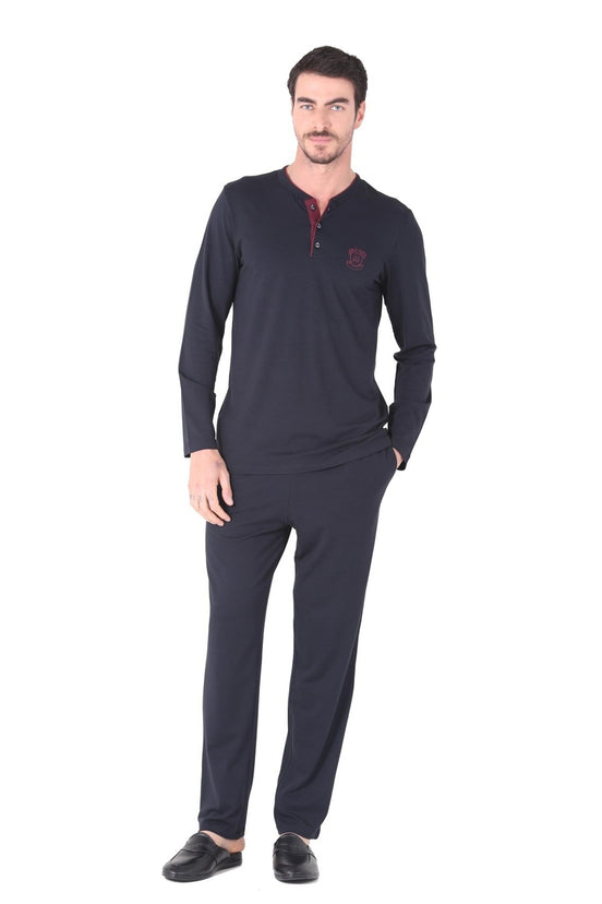 Ds Damat Erkek Pijama Takımı Yarım Patlı Uzun Kol Pamuk Modal