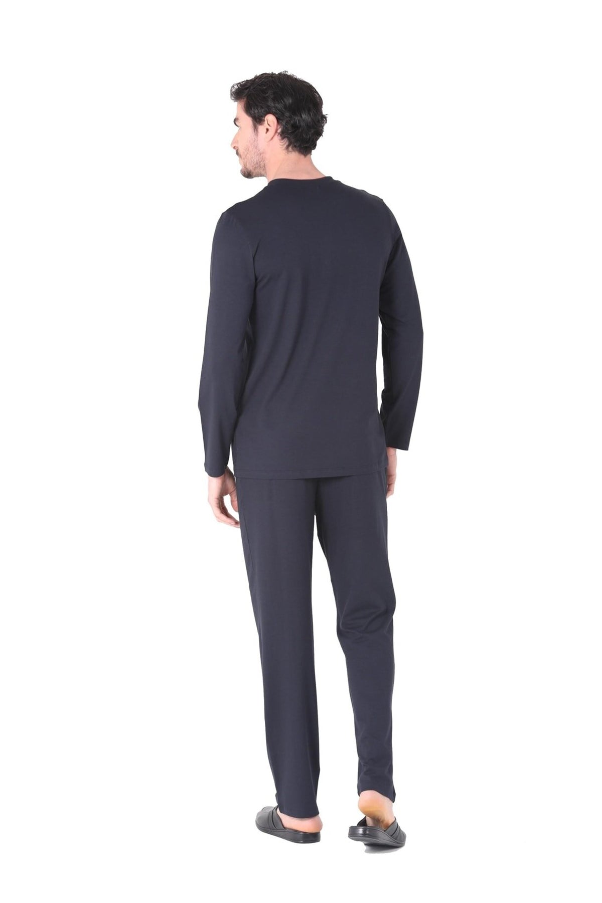 Ds Damat Erkek Pijama Takımı Yarım Patlı Uzun Kol Pamuk Modal